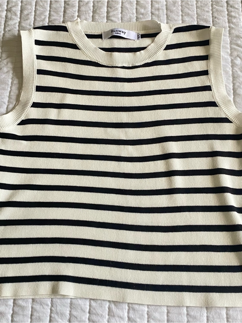 Runway Parisienne Black & Cream Striped Sleeveless Knit Tank